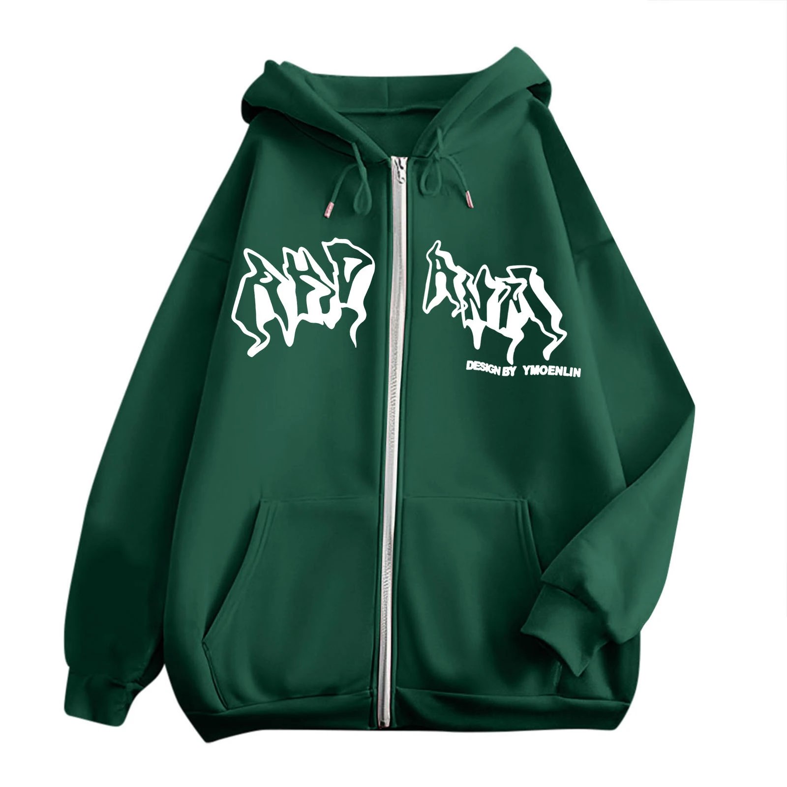 Lettering zipper hooded sweatshirt